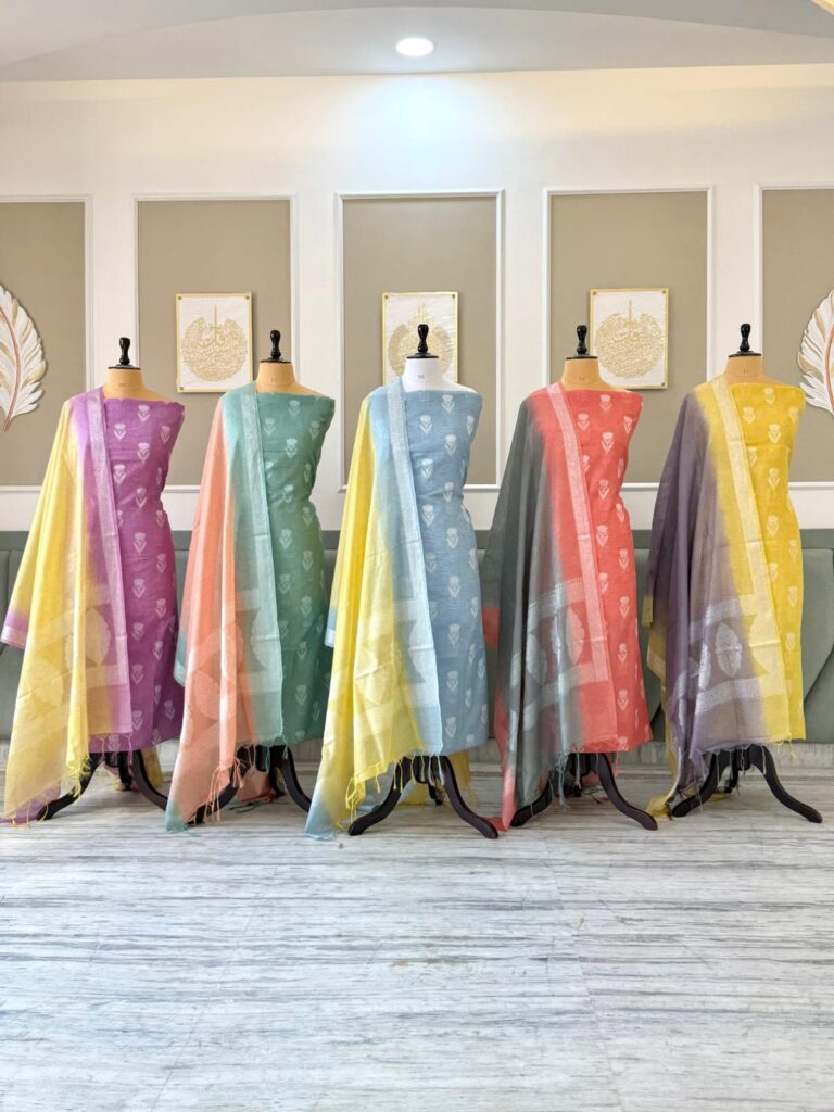 Buy 3 Get 1 Free Handloom Unstitched Woven Banarasi Silk Blend Suit