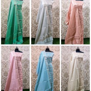 Buy 3 Get 1 Free Exclusive Banarasi Unstitched Mercerised, Silk Blend Suit